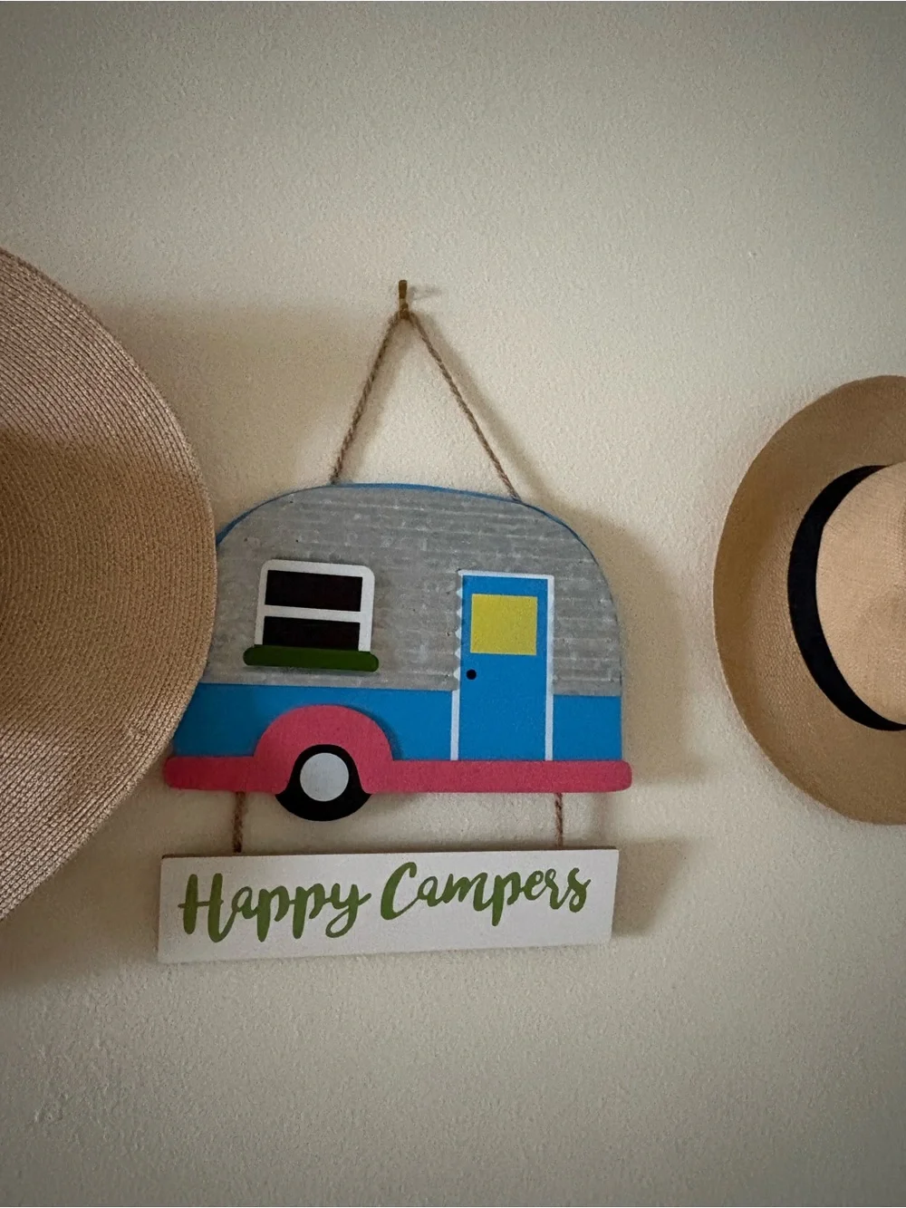 Blue and Pink Camper Art Wall Sign - Happy Campers Good Quality